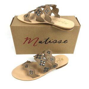 New Matisse Wide Eyed Studded Taupe Pebbled Leather Slide Sandal, 8 & 9
